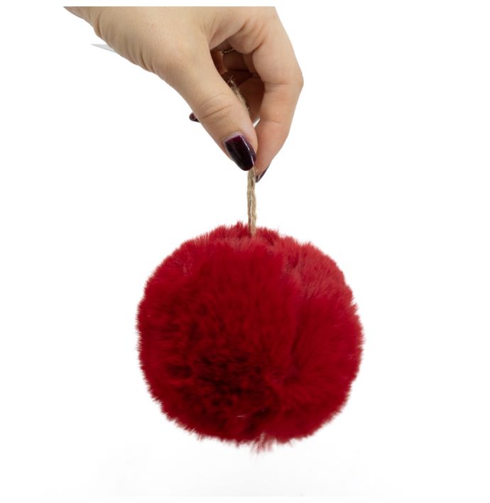 Fluffy bal hangend rood 10cm