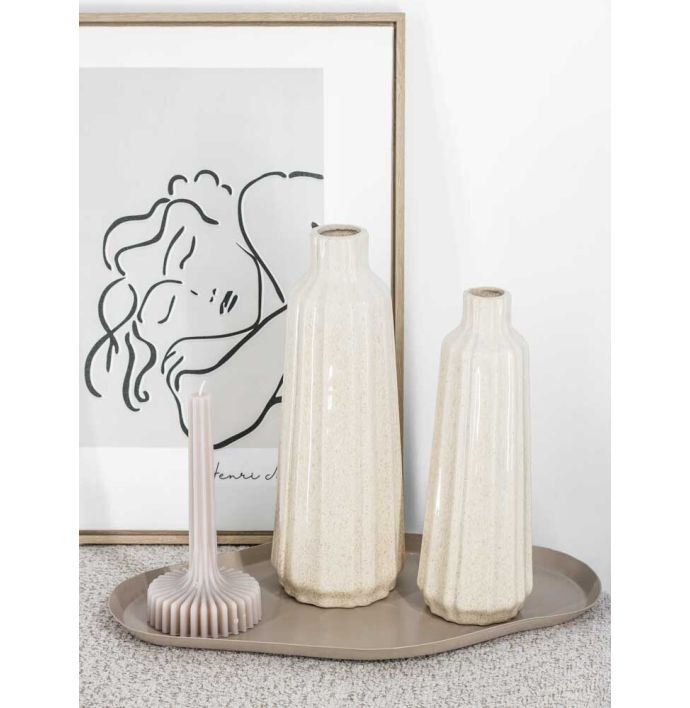 Aardewerk vaas Stripes beige
