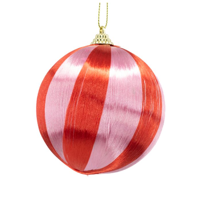 Kerstbal Set van 4 gestreept - Roze/rood