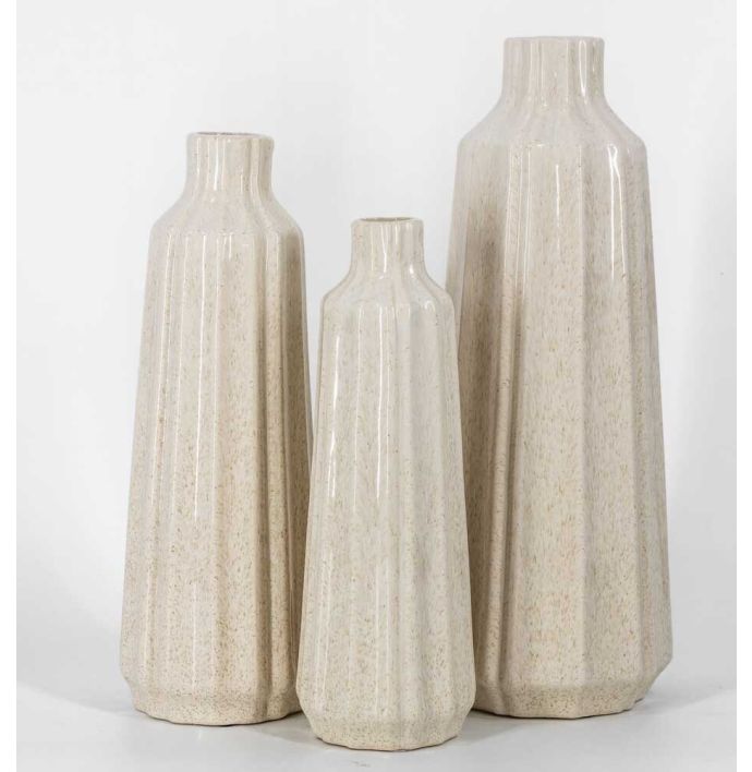 Aardewerk vaas Stripes beige