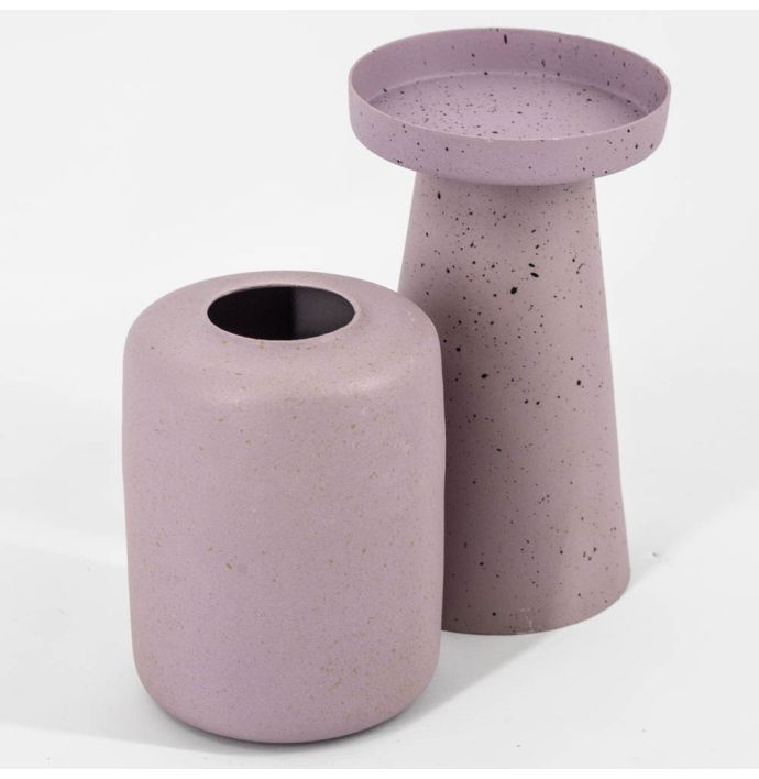 Metalen kaarsenstandaard lila dots