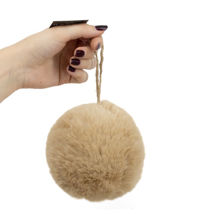 Fluffy bal hangend taupe 13cm