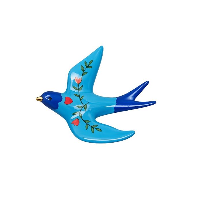 Wanddecoratie vogel Vira blauw S