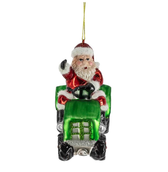 Kerstbal Kerstman op tractor