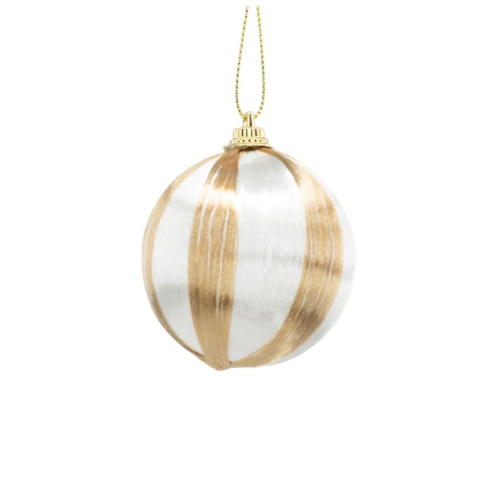 Kerstbal Set van 6 gestreept - Beige/wit
