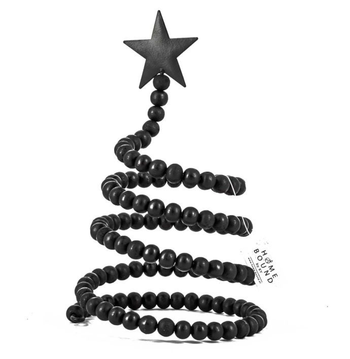 Houten kerstboom zwarte kralen