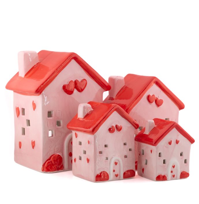 Aardewerk decoratie huisje roze L