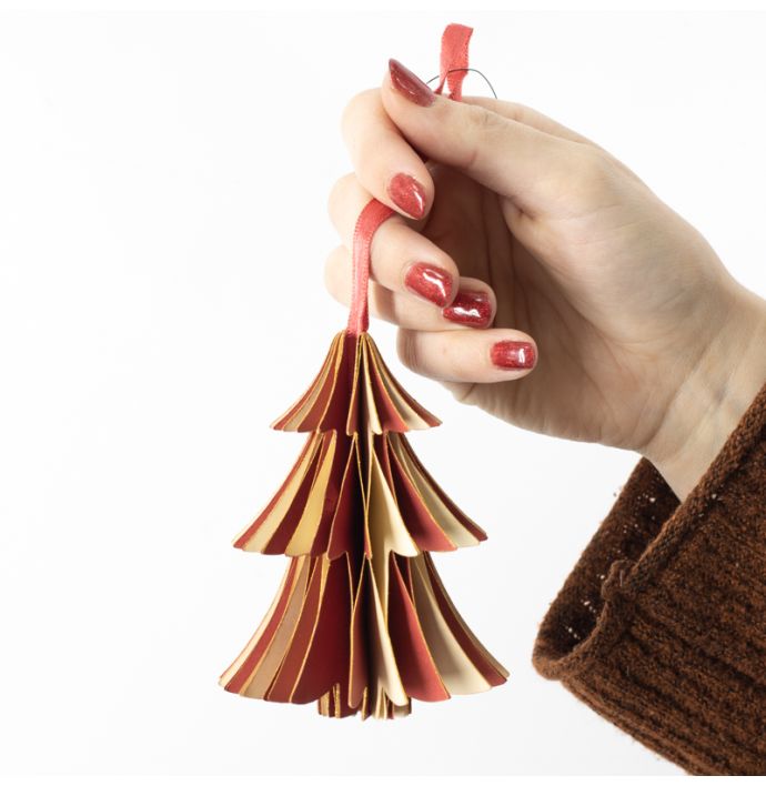 Papieren honeycomb kerstboom rood met wit