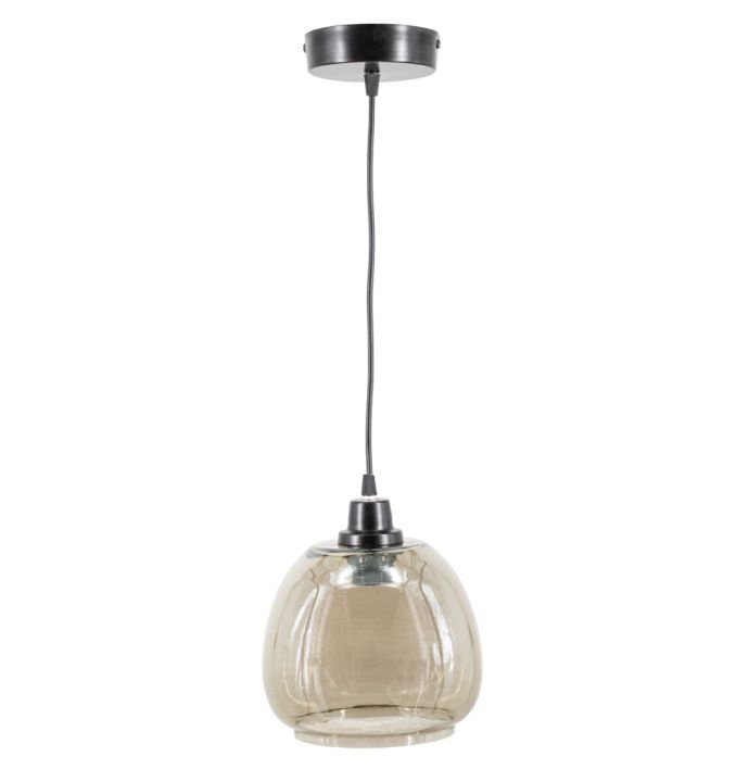 Hanglamp glas smoke/zwart
