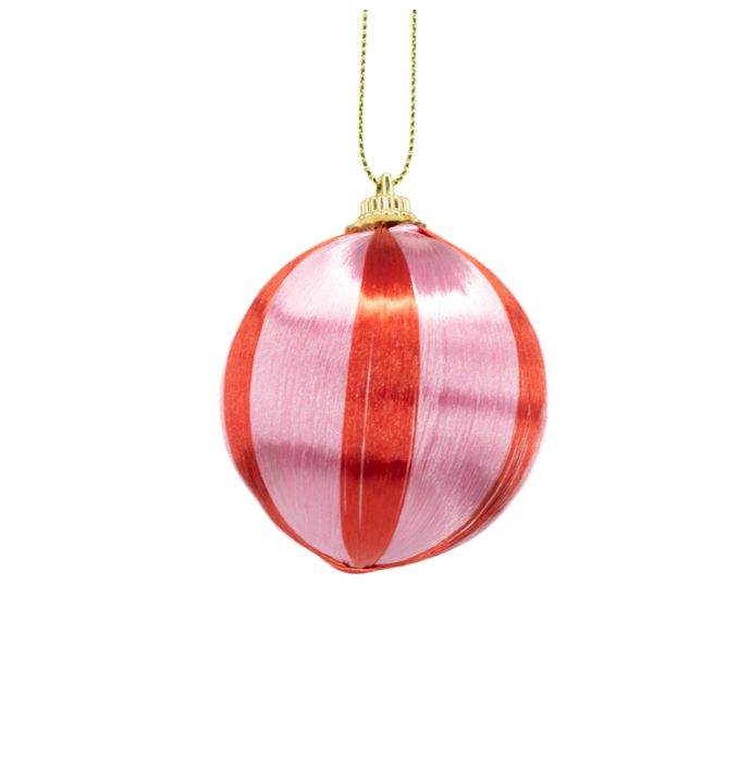 Kerstbal Set van 6 gestreept - Roze/rood