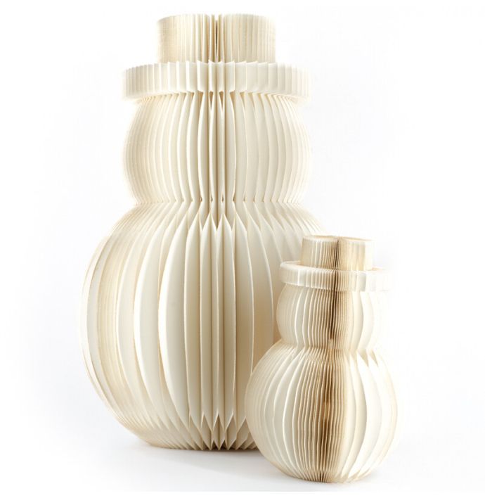 Papieren honeycomb sneeuwpop 30cm wit met verlichting