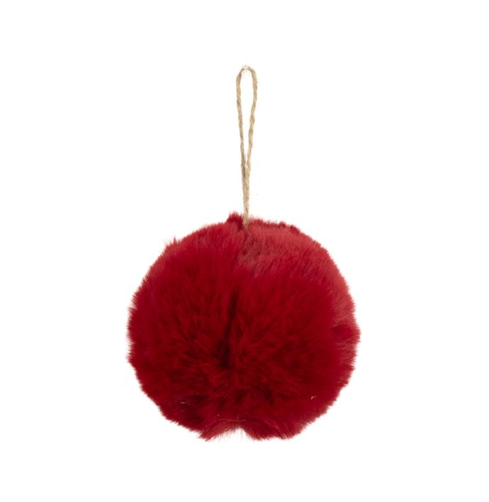 Fluffy bal hangend rood 10cm