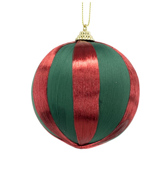 Kerstbal Set van 4 gestreept - Groen/rood
