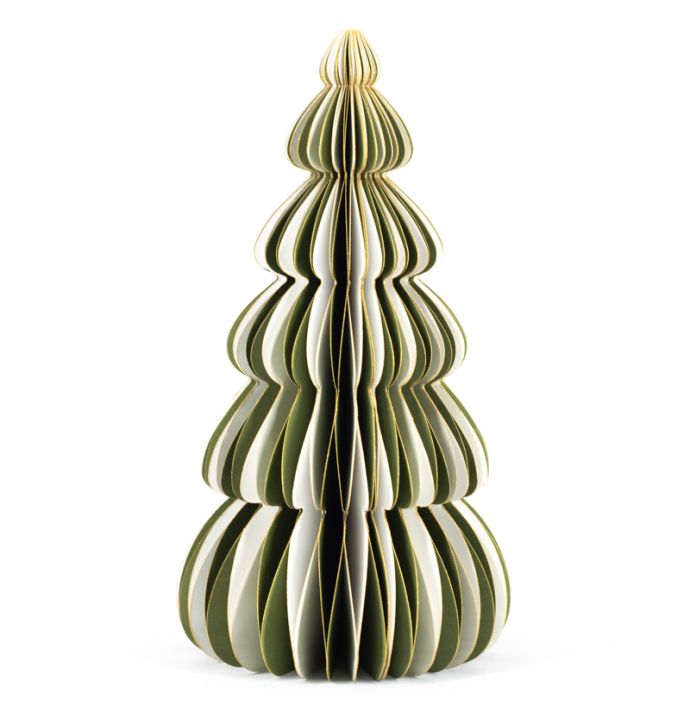 Papieren kerstboom wit met groen 20cm