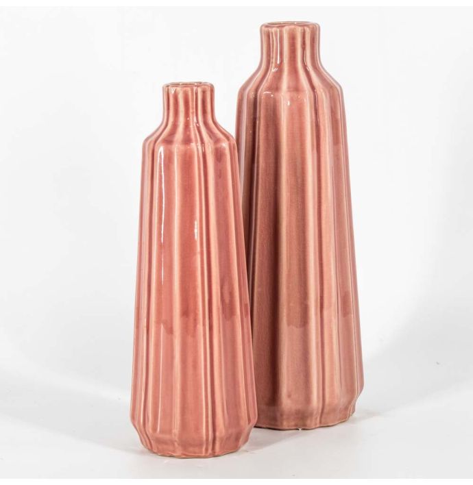 Aardewerk vaas Stripes pink