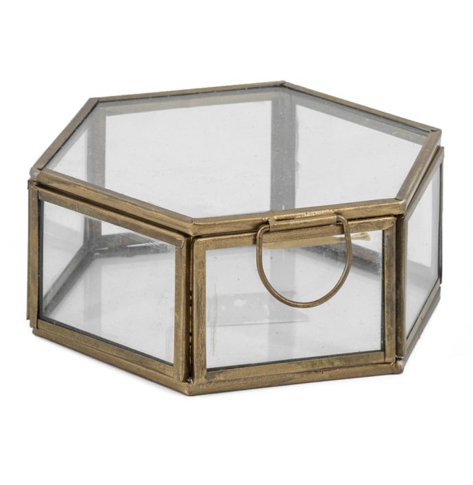 Glazen doosje hexagon met deksel