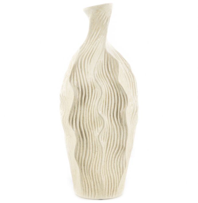 Aardewerk vaas Wavestone beige