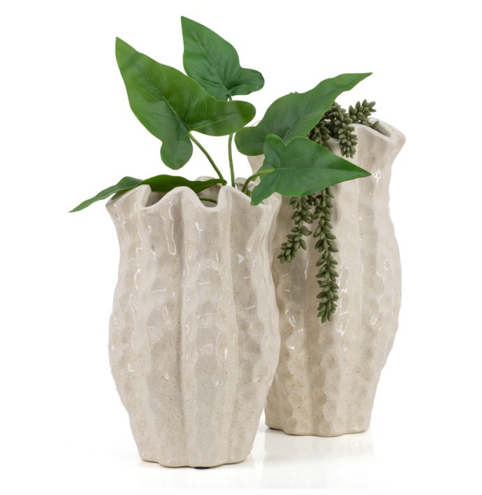 Aardewerk vaas Riff beige L