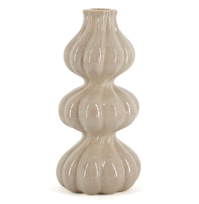 Aardewerk kaarsenstandaard trio beige