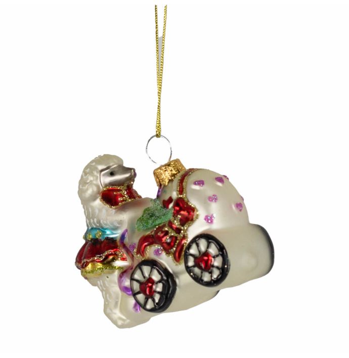 Kerstbal Hond met wandelwagen