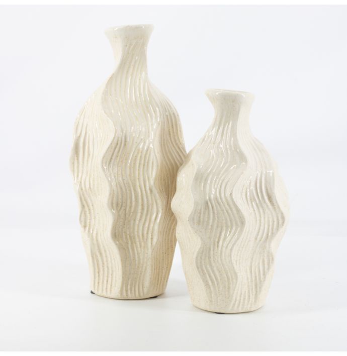 Aardewerk vaas Wavestone beige