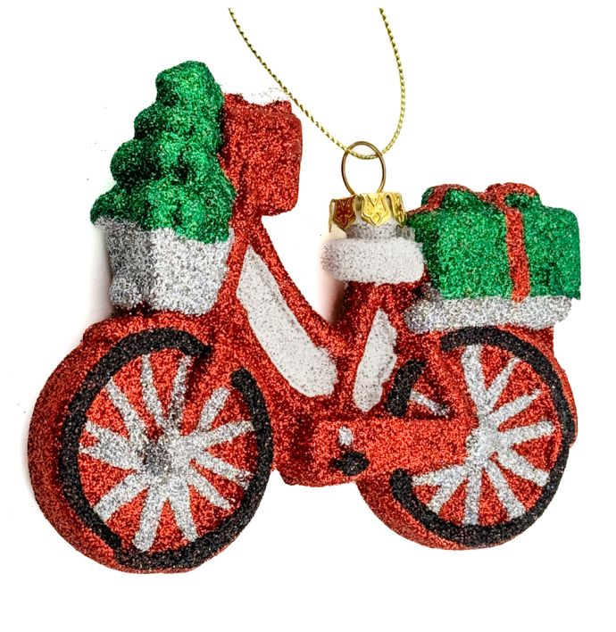 Kerstbal Hanger Fiets met cadeau's