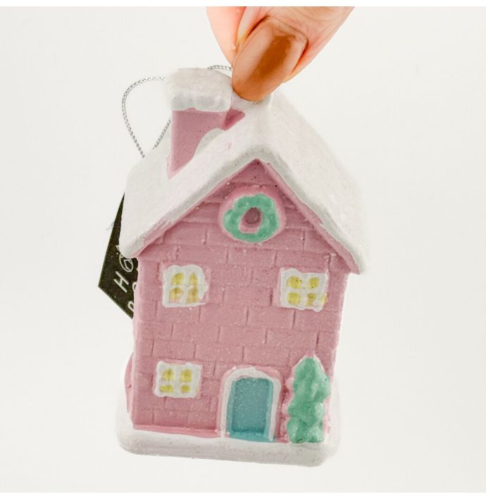Kerstbal Hanger Huisje - Pastel