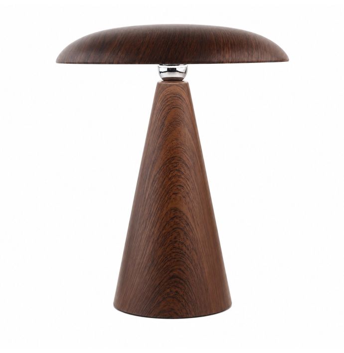 Bureaulamp Mush LED op accu walnut, afneembare kap