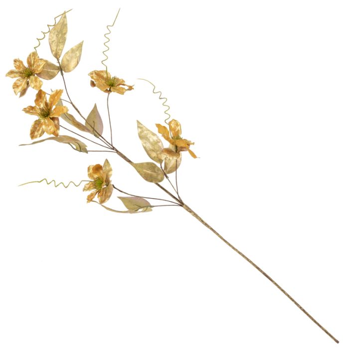 Kunsttak clematis glitter 76cm goud