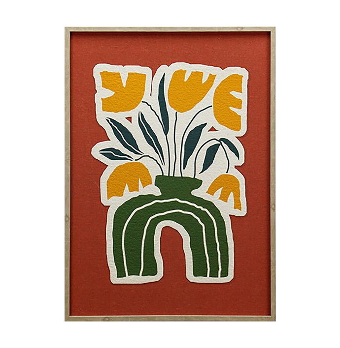 Schilderij vaas met bloemen relief 50x70cm
