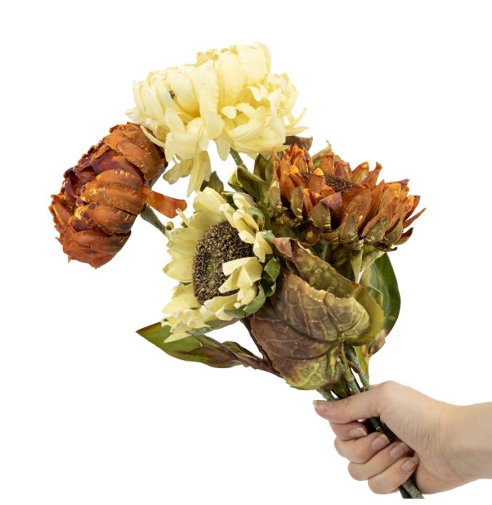 Kunstbloem gedroogde pioen 65cm creme