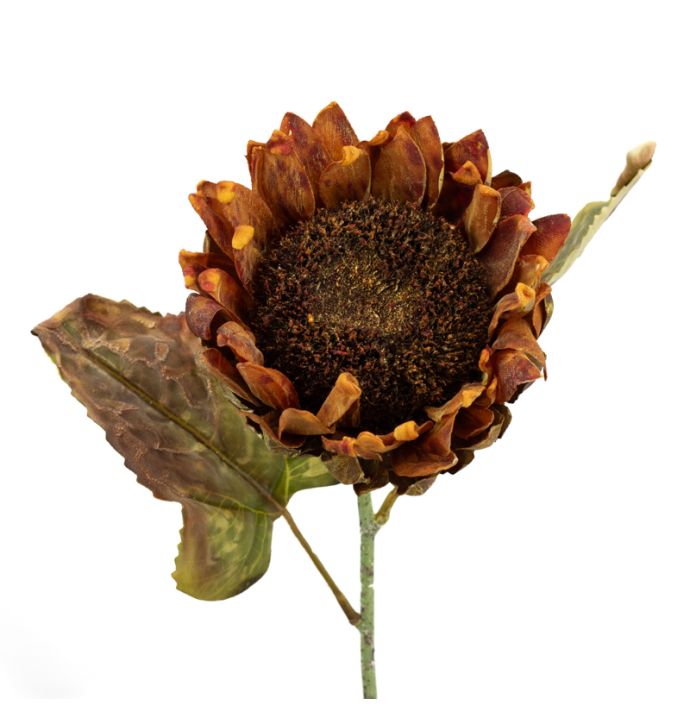 Kunstbloem gedroogde zonnebloem 55cm koperbruin