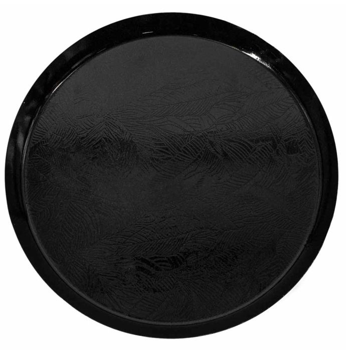 Metalen dienblad rond leaves zwart