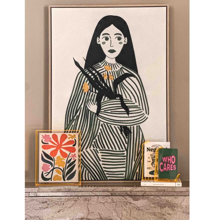 Schilderij vrouw lijntekening groen