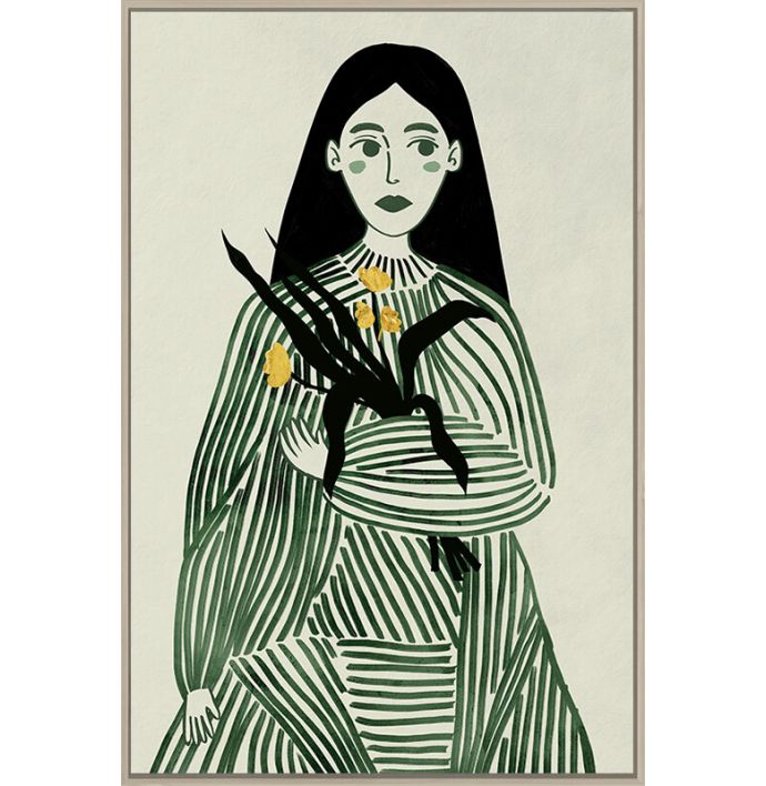 Schilderij vrouw lijntekening groen