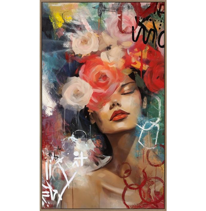 Schilderij art vrouw bloemenkrans
