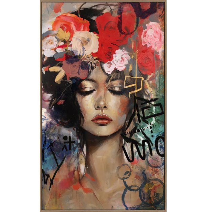 Schilderij art vrouw bloemenkrans