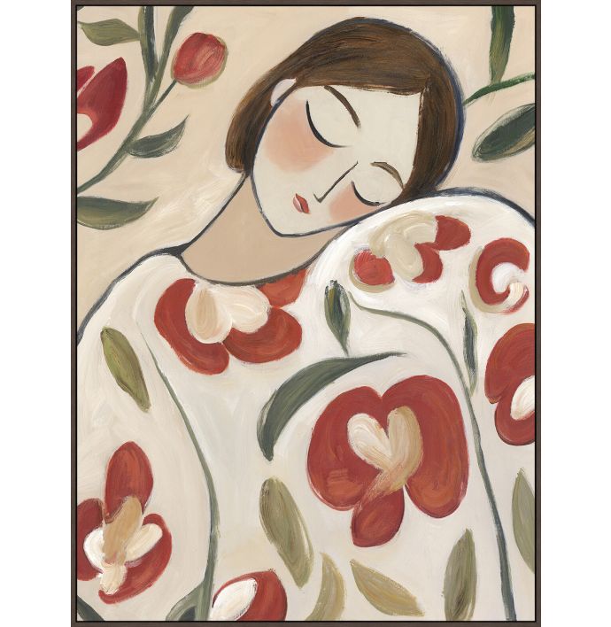 Schilderij met frame vrouw bloemen