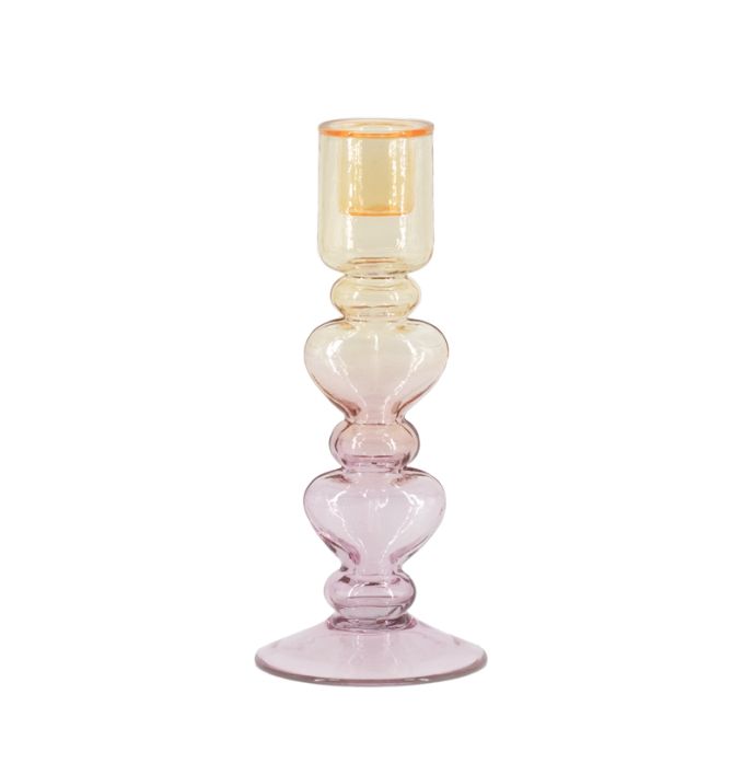 Glazen kaarsenstandaard hartjes two-toned
