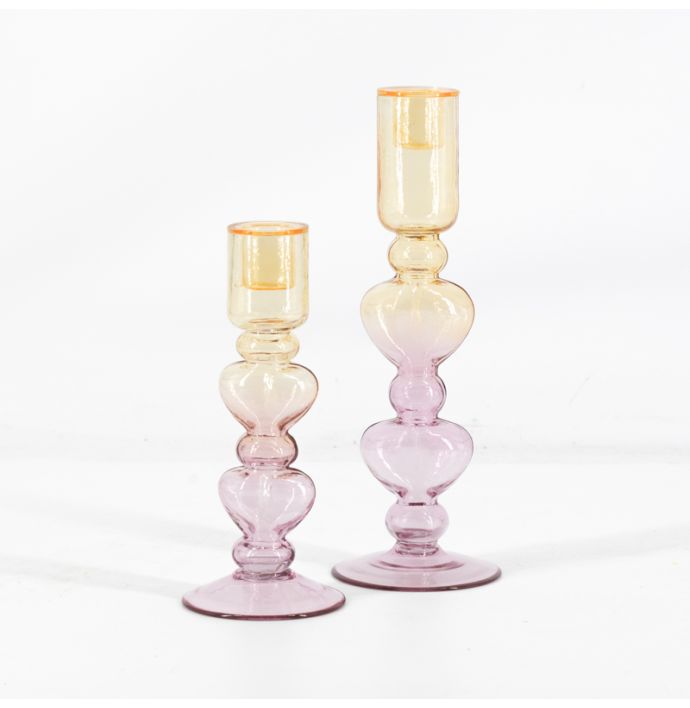 Glazen kaarsenstandaard hartjes two-toned