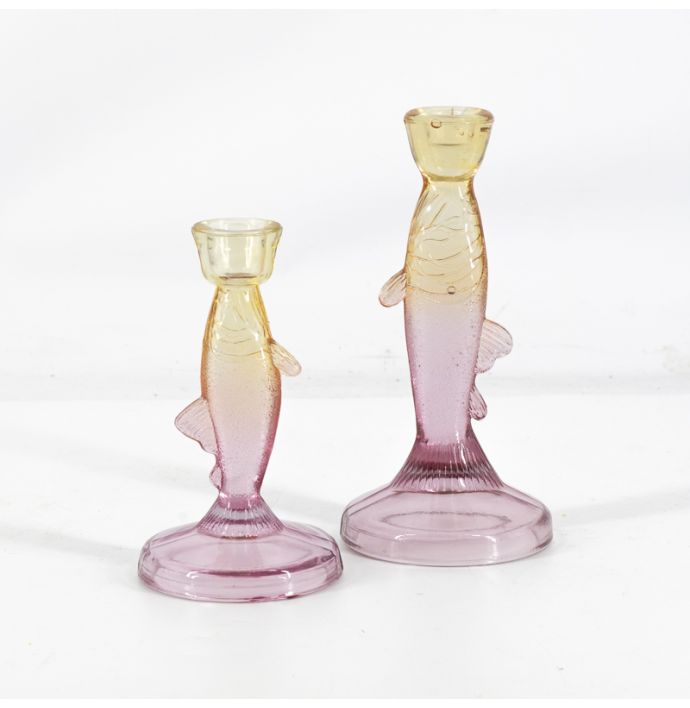 Glazen kaarsenstandaard vis two-toned