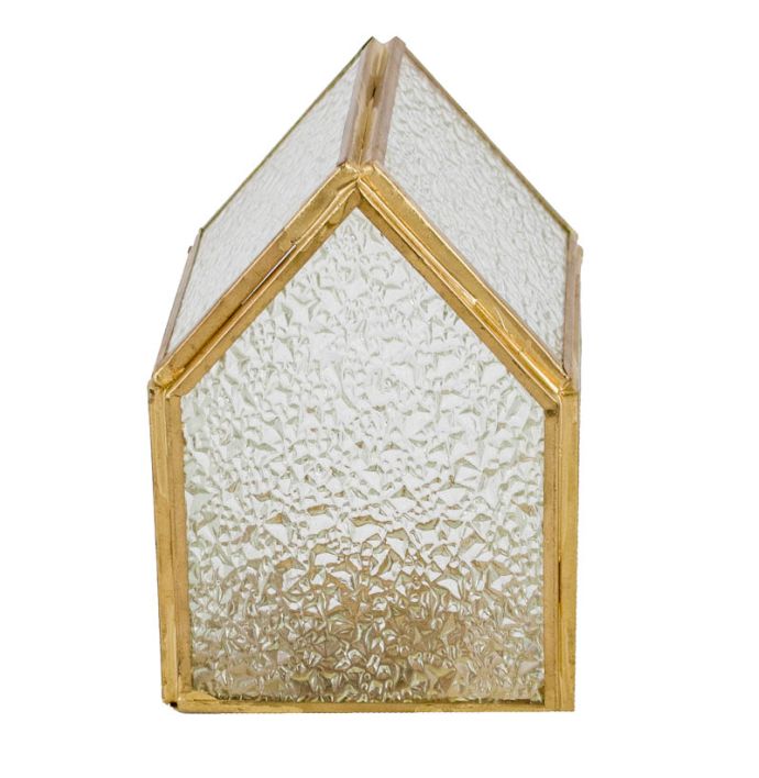 Metalen windlicht huisje met glas