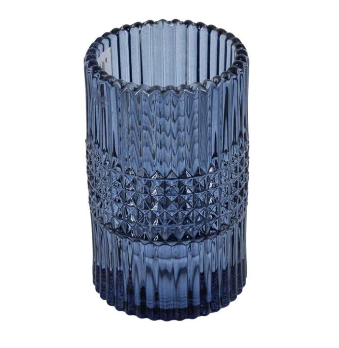 Glazen waxine- en kaarsenstandaard blauw