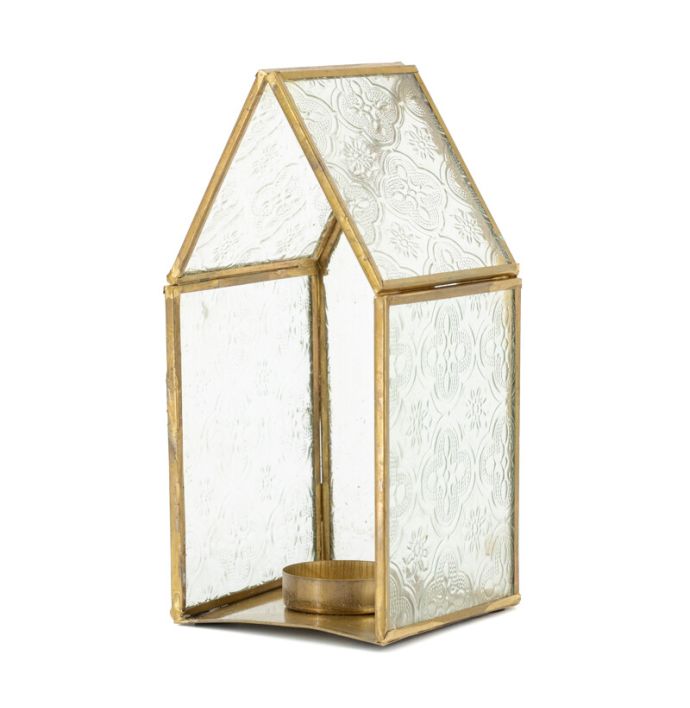 Metalen windlicht huisje met glas