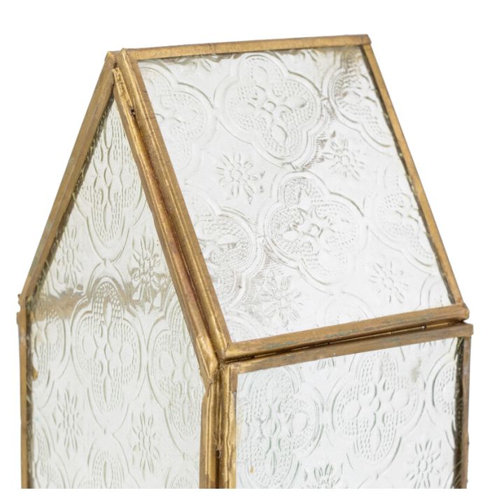 Metalen windlicht huisje met glas