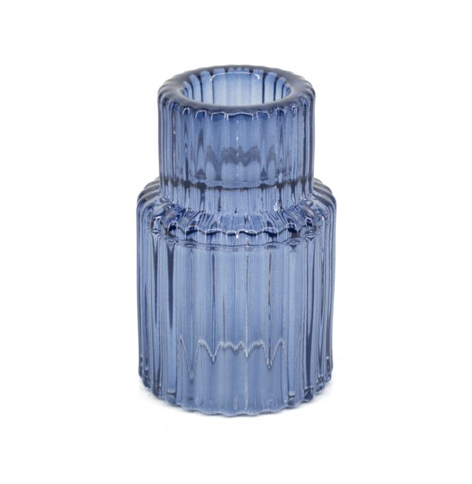 Glazen waxine- en kaarsenstandaard blauw