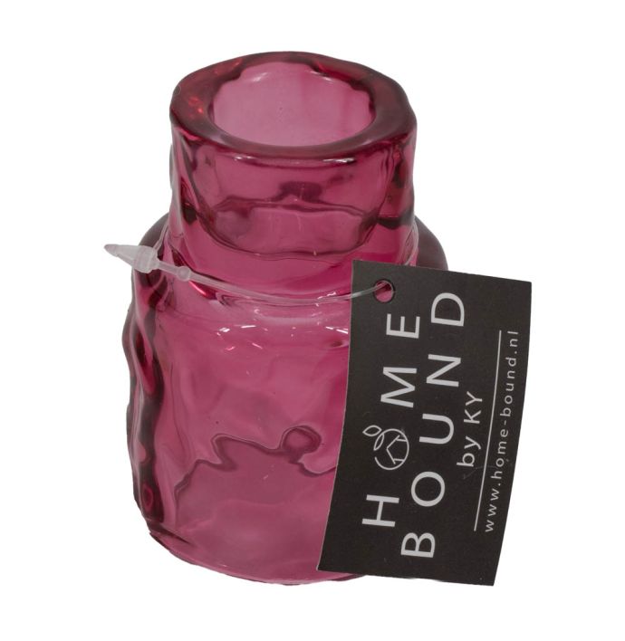 Glazen waxine- en kaarsenstandaard roze