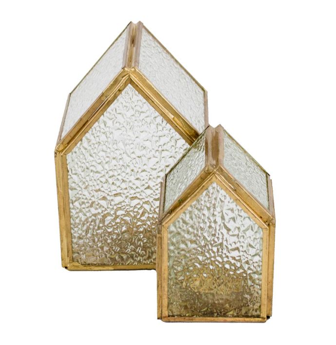Metalen windlicht huisje met glas