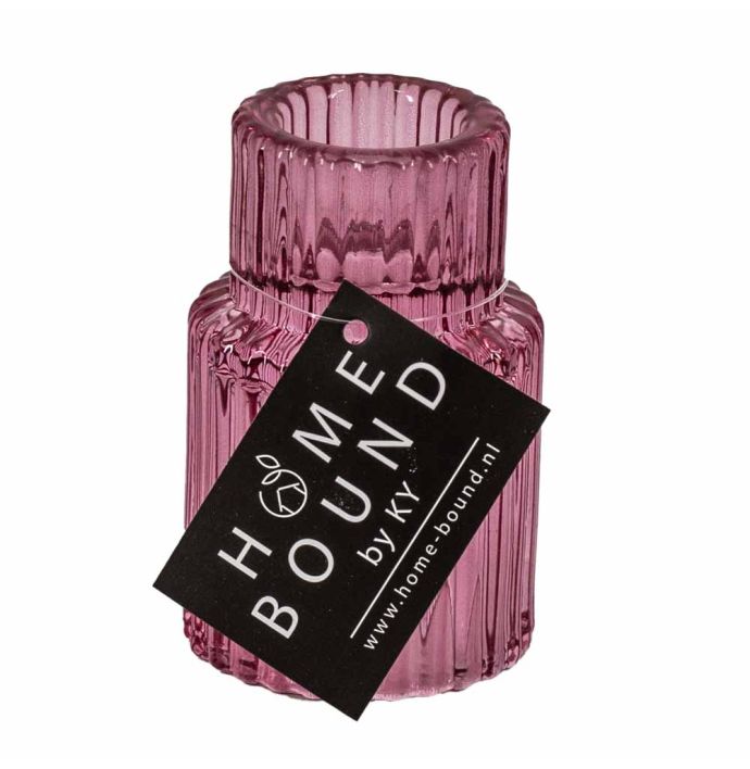 Glazen waxine- en kaarsenstandaard roze