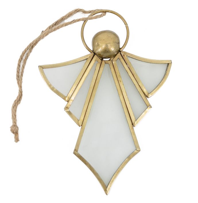 Metalen engel met glas hangend